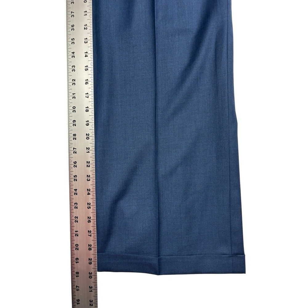 NEW vtg Bespoke Tailored 32x30 Blue Sharkskin Silk Pants Trousers Wide Leg Pleat - Picture 4 of 10